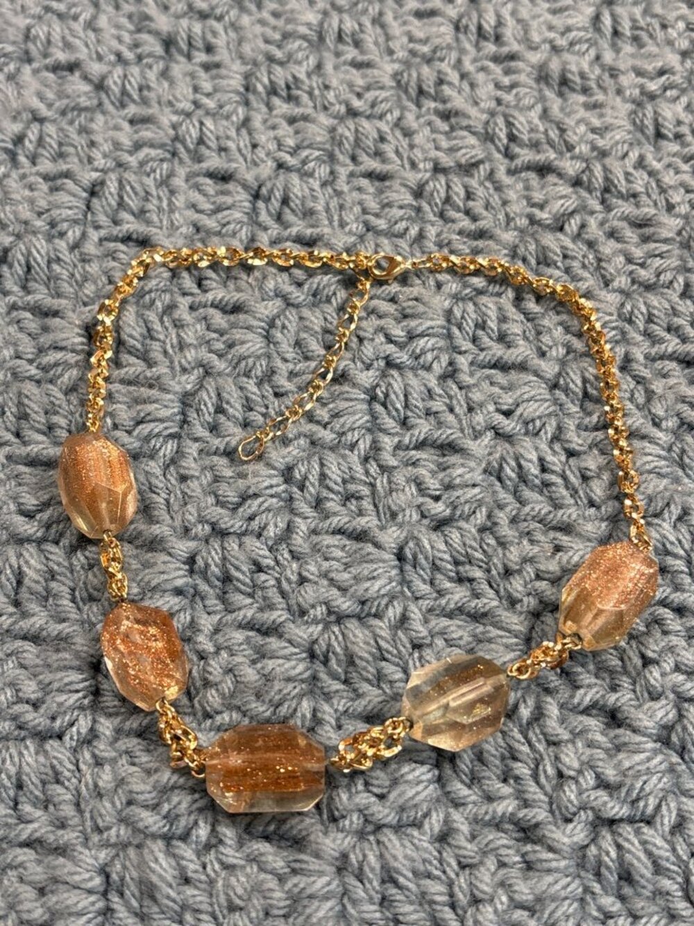 Clear Glass Beaded Chain Goldtone Glitter Faceted 15 - 18 inches Long